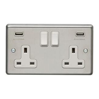 Eurolite SSS2USBW Eurolite Stainless Steel 2 Gang Usb Socket - Satin Stainless Steel (LEAD TIME: 2-3 DAYS)