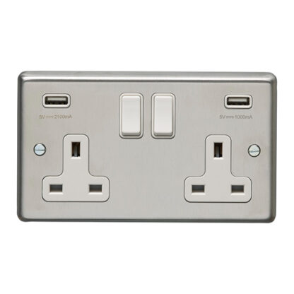 Eurolite SSS2USBW Eurolite Stainless Steel 2 Gang Usb Socket - Satin Stainless Steel (LEAD TIME: 2-3 DAYS)