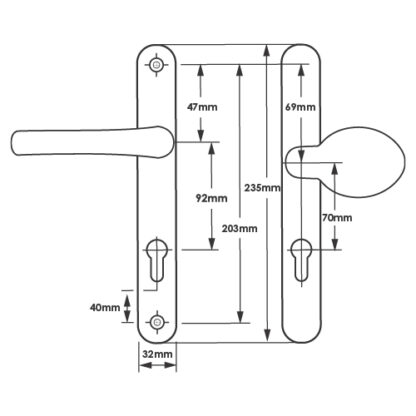 TSS Lever Moveable Pad Offset UPVC Multipoint Door Handles - 92/70mm PZ - Sprung - 203mm Screw Centres - Image 2