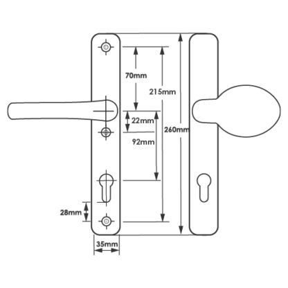 TSS Lever Moveable Pad UPVC Multipoint Door Handles - 92mm PZ - Sprung - 215mm Screw Centres - 3x Fixings - Image 2
