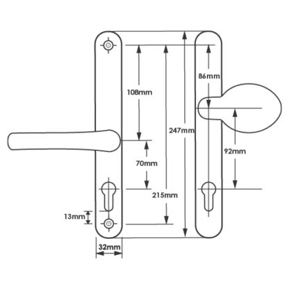 TSS Lever Moveable Pad Offset UPVC Multipoint Door Handles - 70/92mm PZ - Sprung - 215mm Screw Centres - Image 2