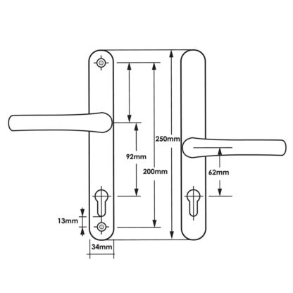 TSS Offset Lever Lever Multipoint Door Handles 92/62mm PZ - Sprung - 200mm Screw Centres - Image 2