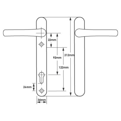 TSS Blank External Lever Lever French Door Multipoint Handles – 92mm PZ Sprung 122mm Screw Centres - Image 2