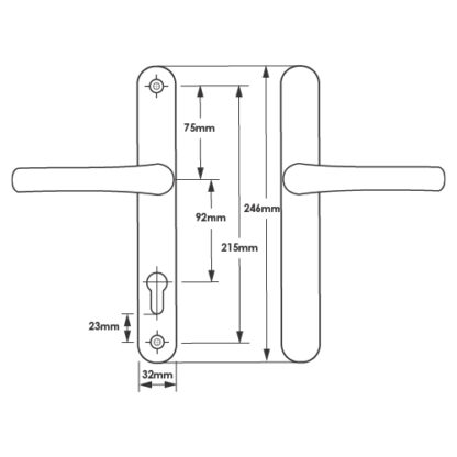 TSS Blank External Lever Lever French Door Multipoint Handles – 92mm PZ Sprung 215mm Screw Centres - Image 2