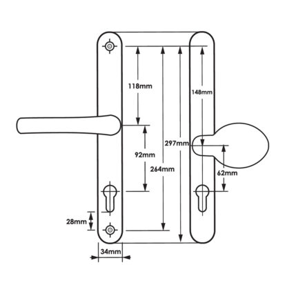 TSS Universal Lever Moveable Pad Offset UPVC Multipoint Door Handles - 92/62mm PZ - Sprung - 264mm Screw Centres - Image 2