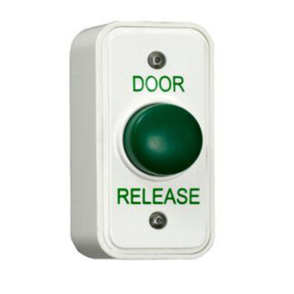CQR AEB18/DR Surface Mounted Narrow Plastic Green Dome Button - Legend "Door Release" (LEAD TIME: 2-3 DAYS)
