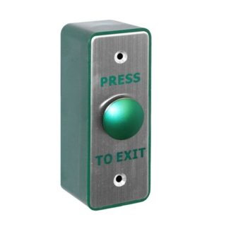 CQR AEB506/B Surface Mounted Request To Exit Switch With Green Dome - Legend "Press To Exit" (Mullion) - Stainless Steel / Green Back Box (LEAD TIME: 2-3 DAYS)