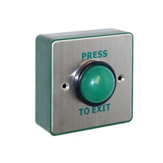 CQR AEB507/B Surface Mounted Request To Exit Switch With Green Dome & Sleeve - Legend "Press To Exit" - Stainless Steel / Green Back Box (LEAD TIME: 2-3 DAYS)