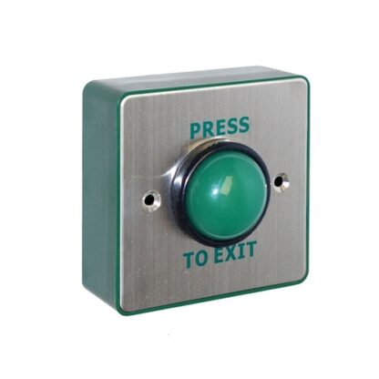 CQR AEB507/B Surface Mounted Request To Exit Switch With Green Dome & Sleeve - Legend "Press To Exit" - Stainless Steel / Green Back Box (LEAD TIME: 2-3 DAYS)