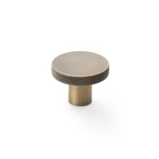 Alexander & Wilks AW802-38-AB Hanover Knurled Circular Cupboard Knob - Antique Brass - 38mm (LEAD TIME: 2-3 DAYS)