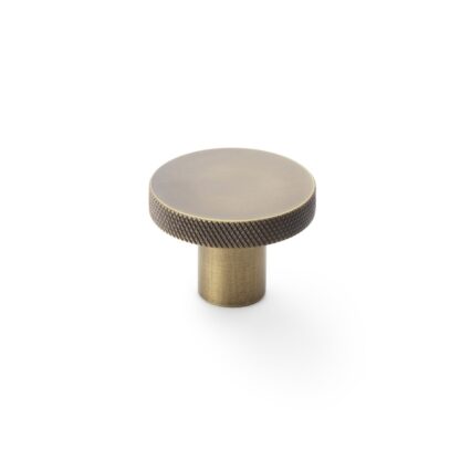 Alexander & Wilks AW802-38-AB Hanover Knurled Circular Cupboard Knob - Antique Brass - 38mm (LEAD TIME: 2-3 DAYS)