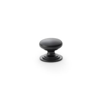 Alexander & Wilks AW825-25-BL Waltz Round Cupboard Knob on Stepped Rose - Black - 25mm (LEAD TIME: 2-3 DAYS)