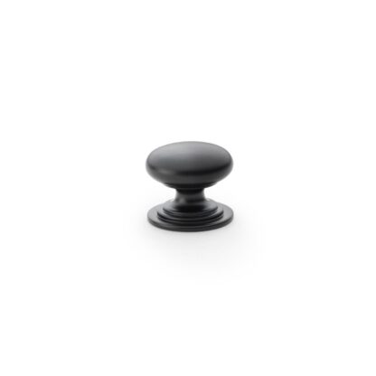 Alexander & Wilks AW825-25-BL Waltz Round Cupboard Knob on Stepped Rose - Black - 25mm (LEAD TIME: 2-3 DAYS)
