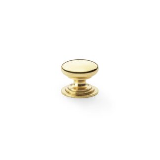 Alexander & Wilks AW825-25-PBL Waltz Round Cupboard Knob on Stepped Rose - Polished Brass - 25mm (LEAD TIME: 2-3 DAYS)