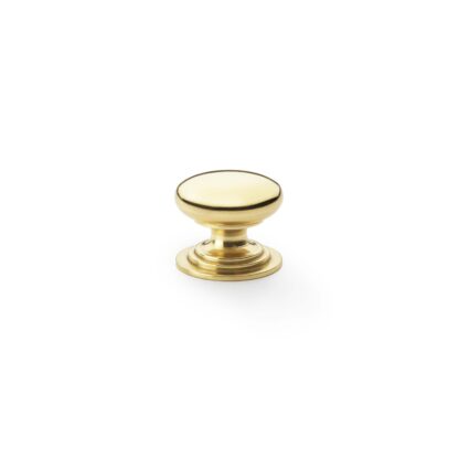 Alexander & Wilks AW825-25-PBL Waltz Round Cupboard Knob on Stepped Rose - Polished Brass - 25mm (LEAD TIME: 2-3 DAYS)