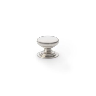 Alexander & Wilks AW825-25-SN Waltz Round Cupboard Knob on Stepped Rose - Satin Nickel - 25mm (LEAD TIME: 2-3 DAYS)