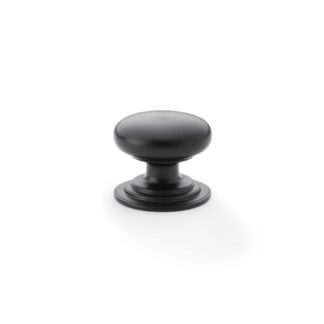Alexander & Wilks AW825-32-BL Waltz Round Cupboard Knob on Stepped Rose - Black - 32mm (LEAD TIME: 2-3 DAYS)