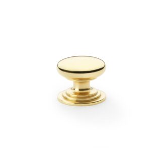 Alexander & Wilks AW825-32-PBL Waltz Round Cupboard Knob on Stepped Rose - Polished Brass - 32mm (LEAD TIME: 2-3 DAYS)