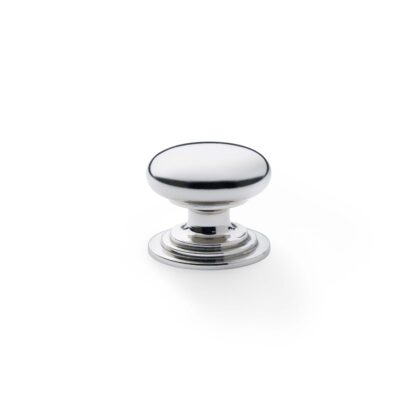 Alexander & Wilks AW825-32-PN Waltz Round Cupboard Knob on Stepped Rose - Polished Nickel - 32mm (LEAD TIME: 2-3 DAYS)
