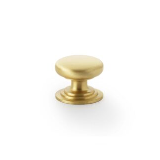 Alexander & Wilks AW825-32-SB Waltz Round Cupboard Knob on Stepped Rose - Satin Brass - 32mm (LEAD TIME: 2-3 DAYS)