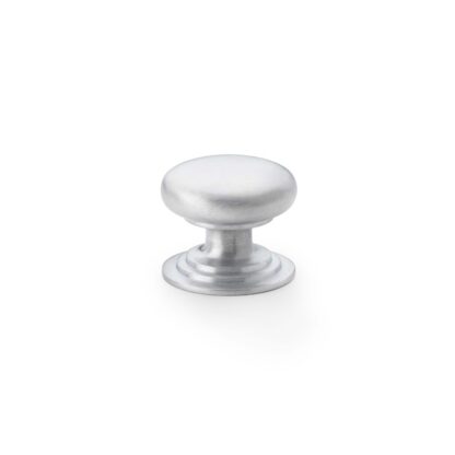 Alexander & Wilks AW825-32-SC Waltz Round Cupboard Knob on Stepped Rose - Satin Chrome - 32mm (LEAD TIME: 2-3 DAYS)