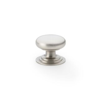 Alexander & Wilks AW825-32-SN Waltz Round Cupboard Knob on Stepped Rose - Satin Nickel - 32mm (LEAD TIME: 2-3 DAYS)