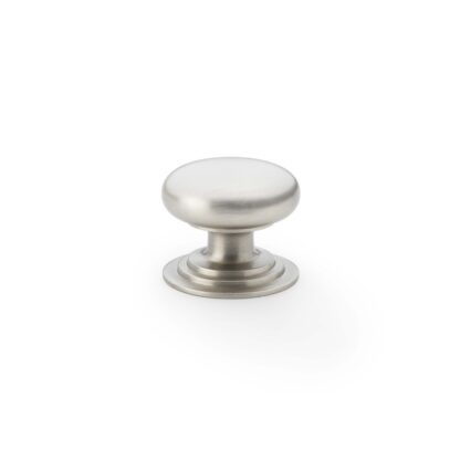Alexander & Wilks AW825-32-SN Waltz Round Cupboard Knob on Stepped Rose - Satin Nickel - 32mm (LEAD TIME: 2-3 DAYS)