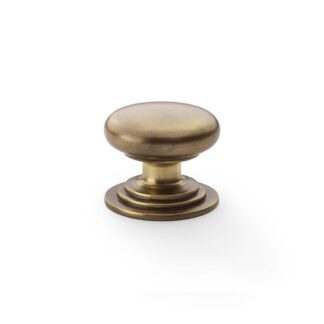 Alexander & Wilks AW825-38-AB Waltz Round Cupboard Knob on Stepped Rose - Antique Brass - 38mm (LEAD TIME: 2-3 DAYS)