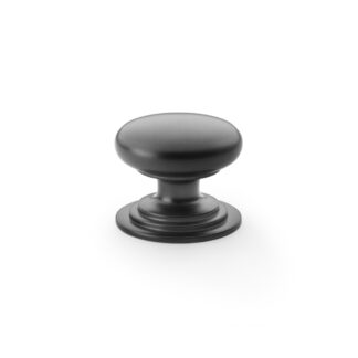 Alexander & Wilks AW825-38-BL Waltz Round Cupboard Knob on Stepped Rose - Black - 38mm (LEAD TIME: 2-3 DAYS)