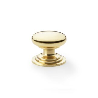 Alexander & Wilks AW825-38-PBL Waltz Round Cupboard Knob on Stepped Rose - Polished Brass - 38mm (LEAD TIME: 2-3 DAYS)