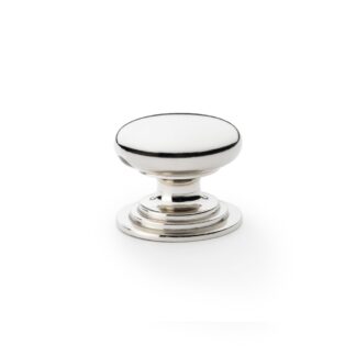 Alexander & Wilks AW825-38-PN Waltz Round Cupboard Knob on Stepped Rose - Polished Nickel - 38mm (LEAD TIME: 2-3 DAYS)