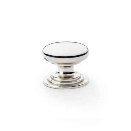 Alexander & Wilks AW825-38-PN Waltz Round Cupboard Knob on Stepped Rose - Polished Nickel - 38mm (LEAD TIME: 2-3 DAYS)