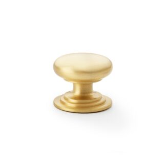 Alexander & Wilks AW825-38-SB Waltz Round Cupboard Knob on Stepped Rose - Satin Brass - 38mm (LEAD TIME: 2-3 DAYS)