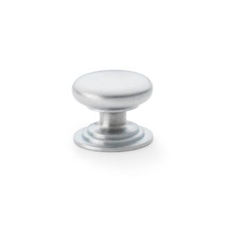 Alexander & Wilks AW825-38-SC Waltz Round Cupboard Knob on Stepped Rose - Satin Chrome - 38mm (LEAD TIME: 2-3 DAYS)