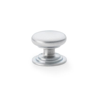 Alexander & Wilks AW825-38-SC Waltz Round Cupboard Knob on Stepped Rose - Satin Chrome - 38mm (LEAD TIME: 2-3 DAYS)