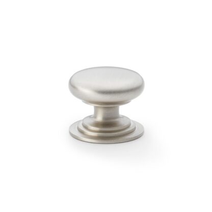 Alexander & Wilks AW825-38-SN Waltz Round Cupboard Knob on Stepped Rose - Satin Nickel - 38mm (LEAD TIME: 2-3 DAYS)