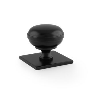 Alexander & Wilks AW826-34-BL Quantock Cupboard Knob on Square Backplate - Black - 34mm (LEAD TIME: 2-3 DAYS)