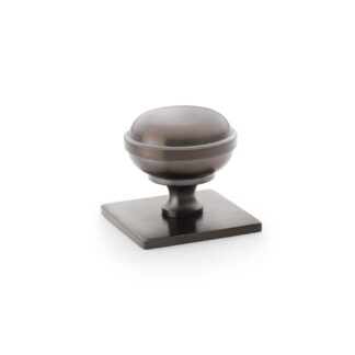 Alexander & Wilks AW826-34-DBZPVD Quantock Cupboard Knob on Square Backplate - Dark Bronze PVD - 34mm (LEAD TIME: 2-3 DAYS)
