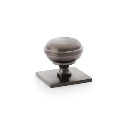 Alexander & Wilks AW826-34-DBZPVD Quantock Cupboard Knob on Square Backplate - Dark Bronze PVD - 34mm (LEAD TIME: 2-3 DAYS)