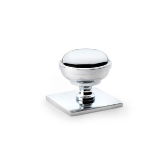 Alexander & Wilks AW826-34-PC Quantock Cupboard Knob on Square Backplate - Polished Chrome - 34mm (LEAD TIME: 2-3 DAYS)