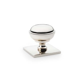 Alexander & Wilks AW826-34-PNPVD Quantock Cupboard Knob on Square Backplate - Polished Nickel - 34mm (LEAD TIME: 2-3 DAYS)