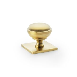 Alexander & Wilks AW826-34-SBPVD Quantock Cupboard Knob on Square Backplate - Satin Brass PVD - 34mm (LEAD TIME: 2-3 DAYS)