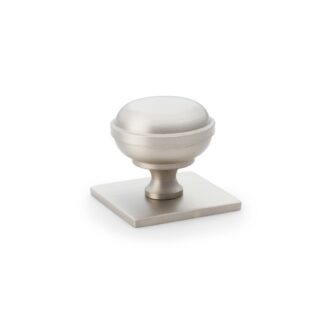 Alexander & Wilks AW826-34-SN Quantock Cupboard Knob on Square Backplate - Satin Nickel - 34mm (LEAD TIME: 2-3 DAYS)