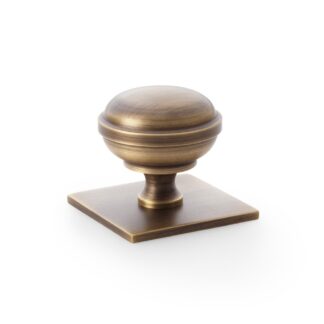 Alexander & Wilks AW826-38-AB Quantock Cupboard Knob on Square Backplate - Antique Brass - 38mm (LEAD TIME: 2-3 DAYS)