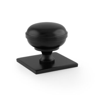 Alexander & Wilks AW826-38-BL Quantock Cupboard Knob on Square Backplate - Black - 38mm (LEAD TIME: 2-3 DAYS)