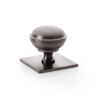 Alexander & Wilks AW826-38-DBZPVD Quantock Cupboard Knob on Square Backplate - Dark Bronze PVD - 38mm (LEAD TIME: 2-3 DAYS)