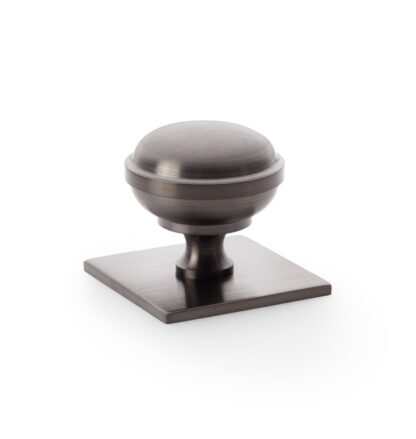 Alexander & Wilks AW826-38-DBZPVD Quantock Cupboard Knob on Square Backplate - Dark Bronze PVD - 38mm (LEAD TIME: 2-3 DAYS)
