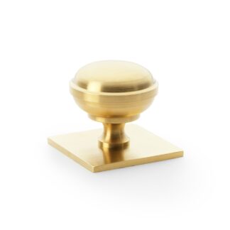 Alexander & Wilks AW826-38-SBPVD Quantock Cupboard Knob on Square Backplate - Satin Brass PVD - 38mm (LEAD TIME: 2-3 DAYS)