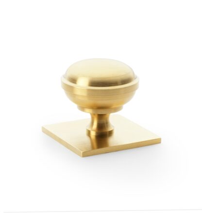 Alexander & Wilks AW826-38-SBPVD Quantock Cupboard Knob on Square Backplate - Satin Brass PVD - 38mm (LEAD TIME: 2-3 DAYS)