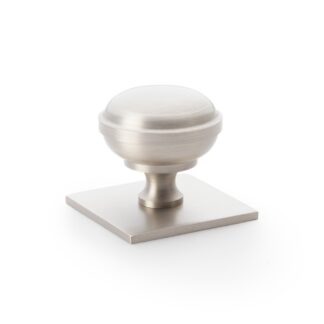 Alexander & Wilks AW826-38-SN Quantock Cupboard Knob on Square Backplate - Satin Nickel - 38mm (LEAD TIME: 2-3 DAYS)